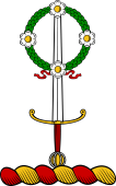 Family crest from Scotland for Aberkirdor, Aberkirdour (Scotland) Crest - Sword in Pale on the point a Garland