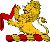 Family Crest from England for: Acham, Acklam Crest - A Demi-Lion Holding a Maunch