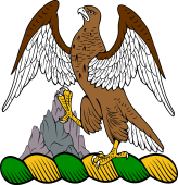 Family Crest from England for: Aberburry Crest (Oxfordshire) - Hawk Wings Expanded, Resting Dexter Claw on Mount