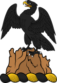 Family crest from England for Abelyne Crest - On a Mount, Eagle Wings Expanded, Inverted