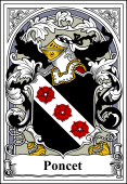 French Coat of Arms Bookplate for Poncet