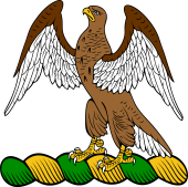 Family crest from Scotland for Abercrombie, Baronet of Birkenbog (Scotland) Crest - A Hawk Rising, Belled