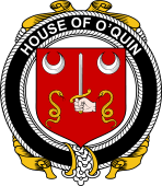 Irish Coat of Arms Badge for the O'QUIN (Thomond) family