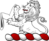Family Crest from England for: Aclomb (Yorkshire) Crest - A Demi Lion Holding A Maunch
