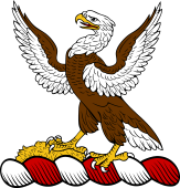 Family crest from America for Williams - An eagle, wings expanded, resting the dexter claw on a mound