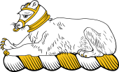 Family crest from England for Abtot Crest - A Bear Couchant, Collared, Muzzled and Langued