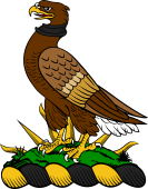 Family crest from England for Adlam (Somerset) Crest - Upon a Mount in Front of the Rays of the Sun, an Eagle Collared