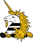 Family crest from England for Abbot (Lincolnshire) Crest - Unicorn Head Erased, Bar-gemelle