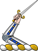 Family crest from England for Able Crest - AIA Embowed, Holding a Sword