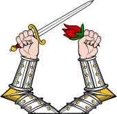 Arms in Armour (2) Holding Sword and Rose Bud