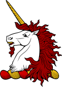 Family crest from England for Abot Crest - A Unicorn Head Erased