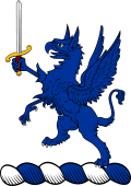 Family crest from Ireland for Ryan - A Griffin segreant,holding a sword erect