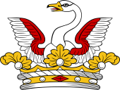 Family crest from England for Acock Crest - Out of a Ducal Coronet a Demi Swan