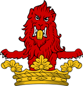 Family crest frim Wales for Abadham (Wales) Crest - Out of a Ducal Coronet a Demi Lion Affronte
