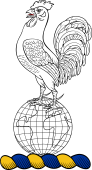 Family crest from Ireland for Alcock (Ireland) Crest - A Rooster Standing on a Globe