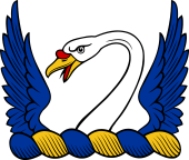Family crest from England for Abden Crest - Swan Head Between two Wings