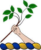 Family crest from England for Acland Crest - a Dexter Hand couped Fesswise, Holding a Rose Branch