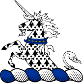 Family Crest from England for: Abbot Crest - Demi Unicorn Ermine Collared, Studded