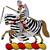 Family crest from England for Abrey Crest - A Chevalier on Horseback at Full Speed Holding a Broken Spear