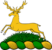 Family crest from England for Ellard Crest - Stag on a Mount